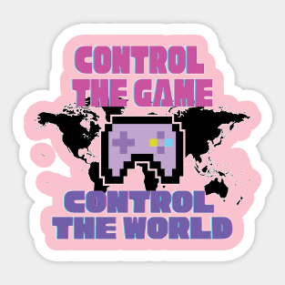 Gaming joysticks in a pixel drawing with tagline, Control the Game, Rule the World Sticker